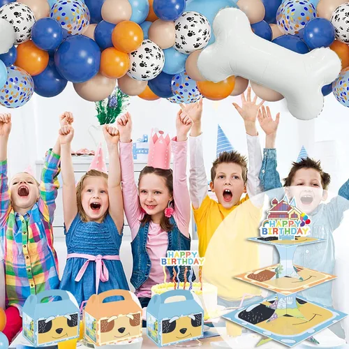 Vista 3 de Bolsas de dulces de fiesta de perro azul de dibujos animados, 16 unidades, cajas de regalo de regalos familiares para niños y niñas, suministros