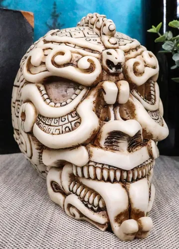 Vista 6 de Ebros Gift Estatua de calavera de cráneo de serpiente de Quetzalcóatl azteca de Halloween