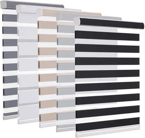 Vista 59 de MYshade Persianas enrollables de cebra opacas (85 %) con cordón para ventanas interiores, persianas de doble capa beige para dormitorio, baño, sala