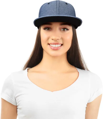 Vista 4 de DALIX Gorra de béisbol de alta calidad con diseño de pico plano, gorra estructurada a presión en la parte trasera Chambray