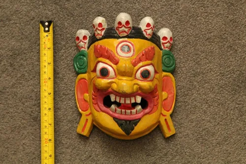 Vista 2 de Himalayan Craft Escultura de pared Bhairab Máscara de madera para colgar en la pared Shiva Mahakala Kaal Bhairab Máscara de budismo para decoración