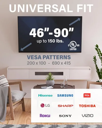 Vista 4 de SANUS Soporte de pared inclinable para TVs de 46" - 90" o 150 libras - Soporte de inclinación premium con ajuste universal - Extensión suave de 5.7