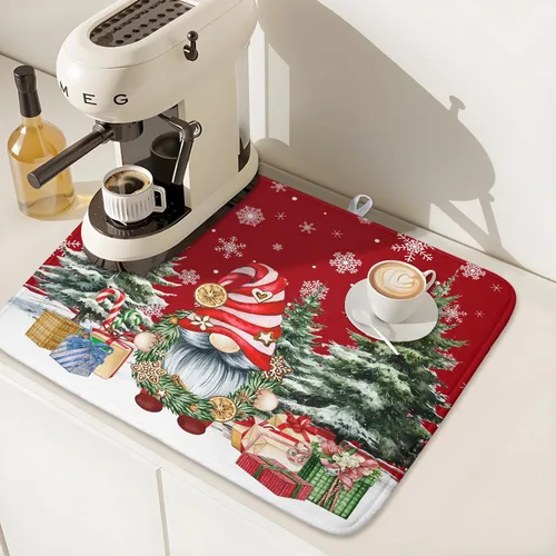 Vista 7 de Kawani Tapete de secado de platos de gnomo de Navidad para encimera de cocina, gnomos de Navidad, copos de nieve, almohadilla de secado de platos