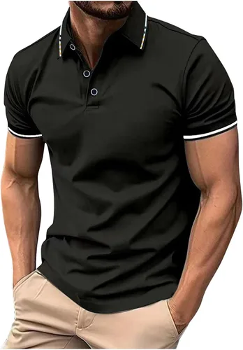 Vista 23 de Mens Shirts Casual Stylish Button Down Short Sleeve Polo Shirt Summer Vacation Shirts Loose Athletic Pullover Tee