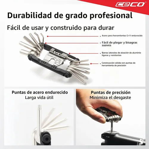 Vista 3 de CECO USA - Herramienta de bicicleta de 20 funciones con rompedor de cadena, multiherramienta para bicicleta, resistente, tamaño de bolsillo