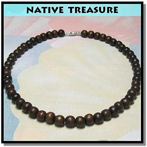 Vista 2 de Native Treasure Collar de cuentas de rosario, cuentas de madera de Robles exóticas de color marrón, 0.315in
