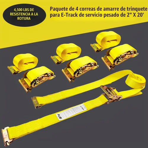 Vista 2 de KJE Correas de Trinquete E-Track, Paquete de 4 de 2" x 20' Correas de Amarre de Carga Resistentes, Resistencia de Rotura de 4500 LBS, Correa
