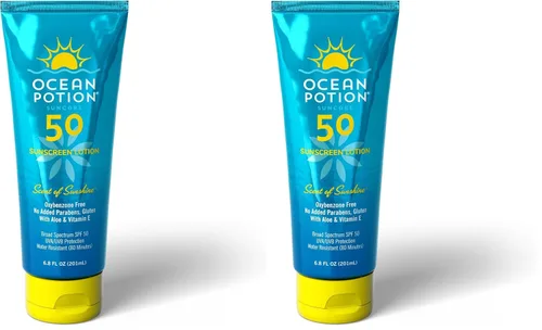 Vista 10 de Ocean Potion Loción corporal con protección solar SPF 50, protección solar UVA/UVB de amplio espectro con aloe y vitamina E, protector solar