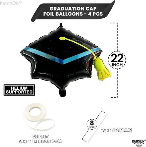 Vista 4 de Decoraciones de graduación 2026 Globo grande de graduación – 22 pulgadas, paquete de 4 Globos de graduación, sombrero de graduación