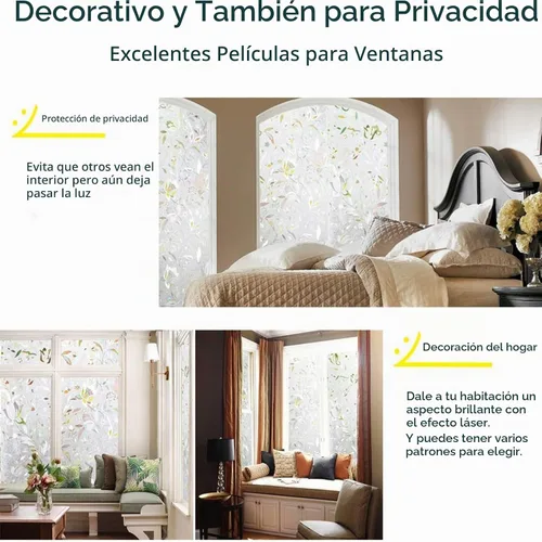 Vista 4 de LEMON CLOUD - Película decorativa de privacidad para ventana, adhesivo 3D antirrayos UV, bloquea el sol y controla el calor, para el hogar