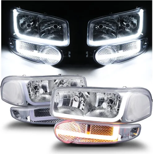 Vista 17 de M-AUTO Switchback - Tiras LED DRL para faros con 2 pares de bombillas preensambladas de 6000K compatibles con 01 GMC Sierra C3, 02-06 Sierra 1500