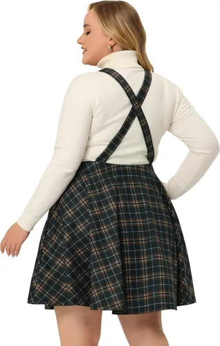 Vista 4 de Agnes Orinda Vestido de mujer de talla grande, casual, estampado a cuadros, con tirantes ajustables