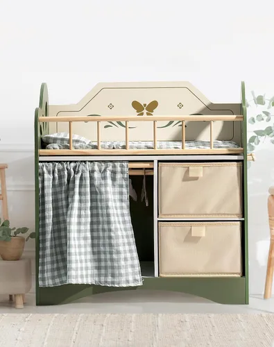 Vista 9 de ROBUD Cama para muñecas de bebé, cama para muñecas con almacenamiento y ropa de cama, cunas resistentes para muñecas para niñas, bonito regalo