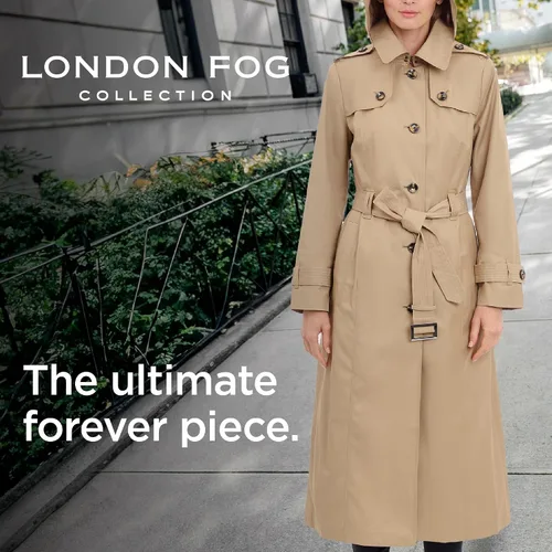Vista 3 de LONDON FOG womens Single Breasted Long Trench Coat With Epaulettes and Belt