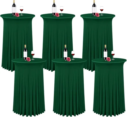 Vista 10 de fani Paquete de 6 faldas redondas de 32 x 43 pulgadas, falda de mesa de cóctel de elastano, ajustable con parte superior alta, mantel elástico