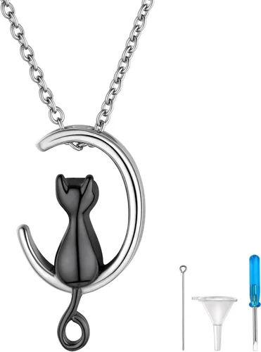 Vista 287 de FindChic Collares personalizados con urna para cenizas, barra vertical, gato, luna, reloj de arena, garra de perro, acero inoxidable, chapado en oro