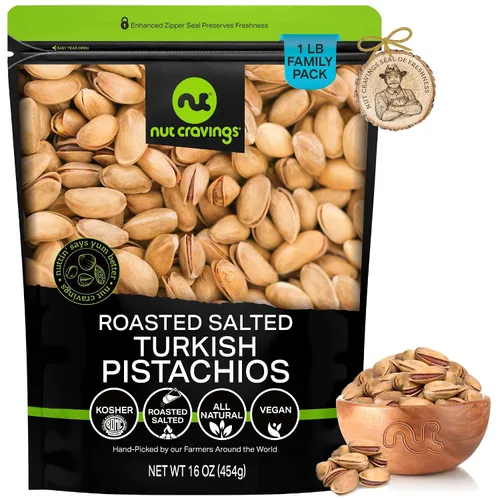 Vista 15 de Nut Cravings - Pistachos de California recién tostados y salados (16 onzas - 1 libra) empaquetados frescos en bolsa resellable - Snack de nueces