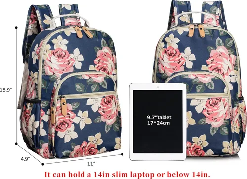Vista 34 de Leaper Mochila para laptop para mujer: linda mochila floral para escuela, universidad, viajes, trabajo, mochila ligera para niños, Negro margarita