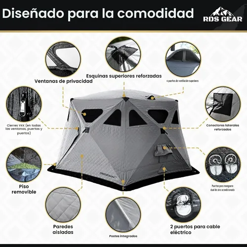 Vista 2 de Obsidiana - Refugio de campamento resistente para 4 estaciones, capacidad para 6-8 personas, tienda de campaña emergente instantánea, aislada