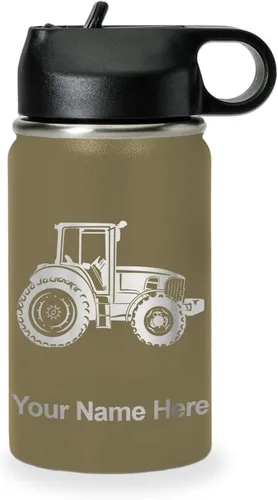 Vista 25 de LaserGram Botella de agua personalizada, tractor agrícola, acero inoxidable de doble pared aislada al vacío con popote superior, regalo grabado