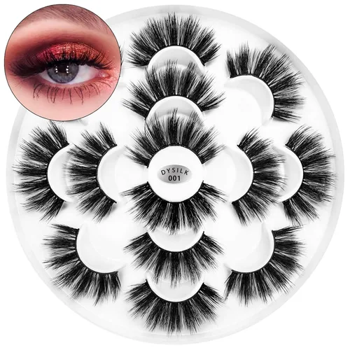 Vista 16 de DYSILK Pestañas postizas naturales de visón 6D, aspecto dramático, pestañas postizas esponjosas, extensión de maquillaje, pestañas largas hechas a