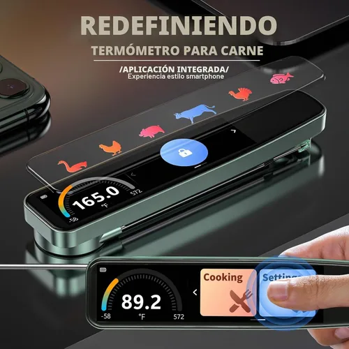 Vista 2 de AWLKIM 0.5s Termómetro Inteligente de Lectura Instantánea para Carne Digital, Pantalla Táctil HD de 3.8" con Temp-OS, Termómetro Profesional