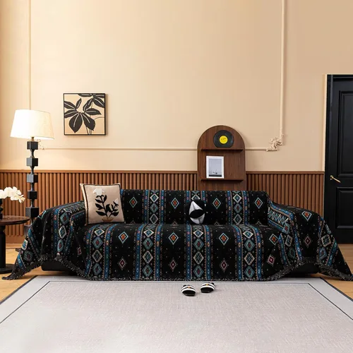 Vista 49 de VClife Funda para silla con acento azteca bohemio de 59 x 71 pulgadas, funda reversible y lavable de felpilla para sillón, color marrón castaño