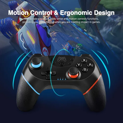 Vista 2 de Controlador inalámbrico Pro compatible con interruptor mando a distancia YCCTEAM Gamepad Pro con eje giroscópico Turbo y doble choque ajustable