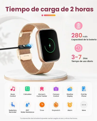 Vista 8 de Reloj inteligente para mujer, llamada Bluetooth de 1.75 pulgadas (respuesta/marcación), rastreador de actividad física con monitor de frecuencia Oro