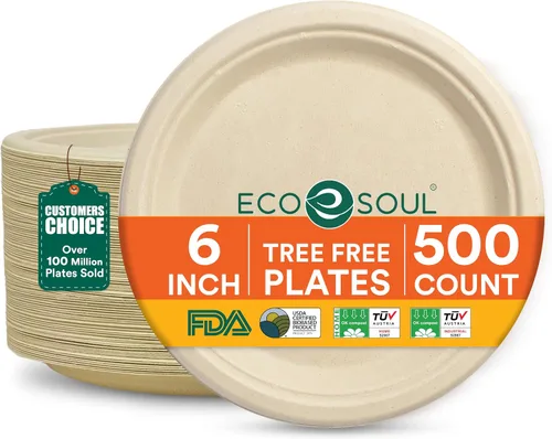Vista 22 de ECO SOUL - Platos de papel compostables de 9 pulgadas (paquete de 100) biodegradables, resistentes, desechables, ecológicos para cena de Navidad