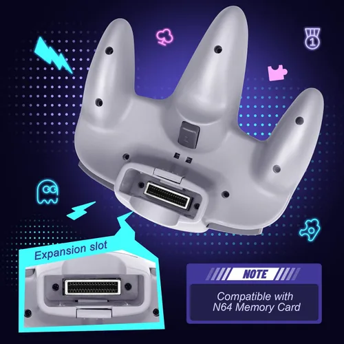 Vista 3 de Controlador N64 con cable clásico Gamepad Joystick para consola N64 (paquete de 2 gris)