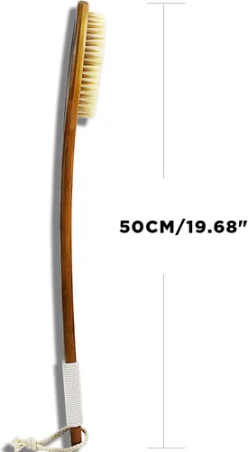 Vista 4 de Cepillo de baño de 49.99 cm con cerdas naturales de jabalí antideslizantes, mango extra largo curvo, cepillo de ducha para exfoliar, cepillo