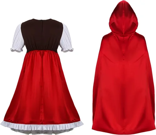 Vista 4 de Disfraz de Caperucita Roja para niñas, disfraz de capa para niñas, Halloween, cosplay, fiesta, accesorios de disfraces