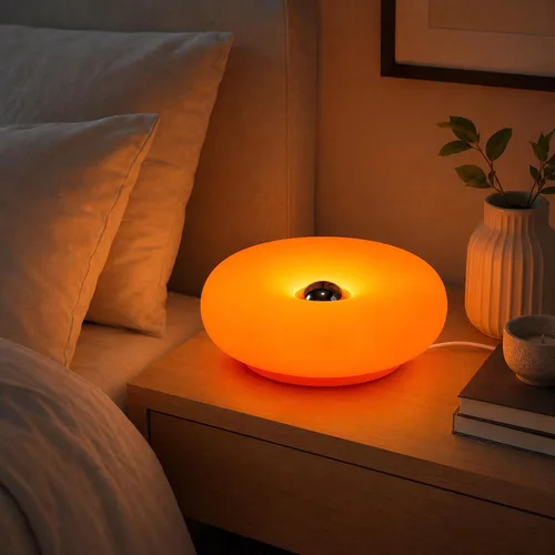 Vista 9 de Lámpara de mesa de cristal naranja quemado con huevo de tarta de huevo, luz de escritorio cromada con pantalla de globo, accesorio de iluminación