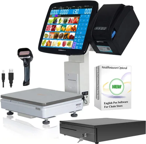 Vista 11 de Caja registradora de puntos de venta al por menor con pantalla táctil dual con pesaje y código de barras SET01