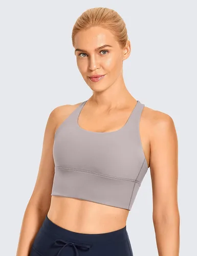Vista 2 de CRZ YOGA Sujetadores deportivos de tirantes largos para mujer, sin varillas, acolchados, cruzados, para yoga, recortados, camisetas sin mangas