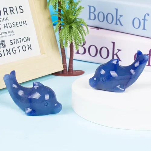 Vista 3 de Figura de delfín de cristal de aventurina azul, tallada a mano, 1.8 pulgadas, escultura de animal pulida, piedra curativa, meditación, decoración