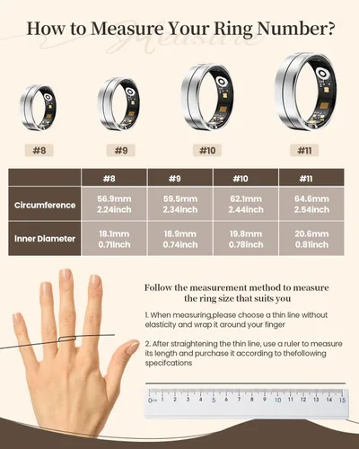 Vista 2 de Fvtga Anillo de salud inteligente para mujeres y hombres, rastreador de actividad física con frecuencia cardíaca, oxígeno en sangre y monitoreo
