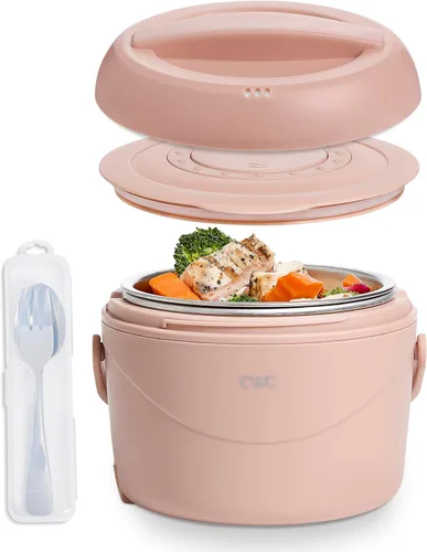 Vista 10 de COOK WITH COLOR Fiambrera redonda 40W, calentador de alimentos portátil, capacidad 1.1L, revestimiento de acero inoxidable, cabra/visón