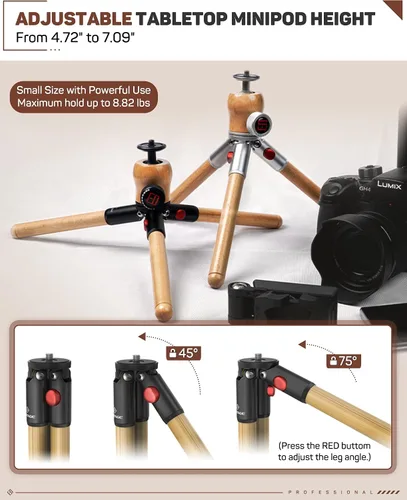 Vista 6 de IFOOTAGE Timberpod - Mini trípode, trípode para cámara pequeña con tornillo de 1/4 pulgadas, trípode de mesa profesional para cámara DSLR, teléfono