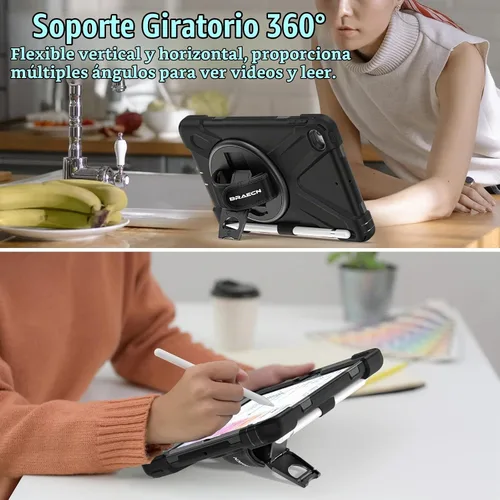 Vista 4 de BRAECNstock para Apple iPad mini 5/4 Funda 2019/2015 19,9 cm, Funda Protectora a Prueba de Golpes con Soporte para Lápices, Correa Giratoria