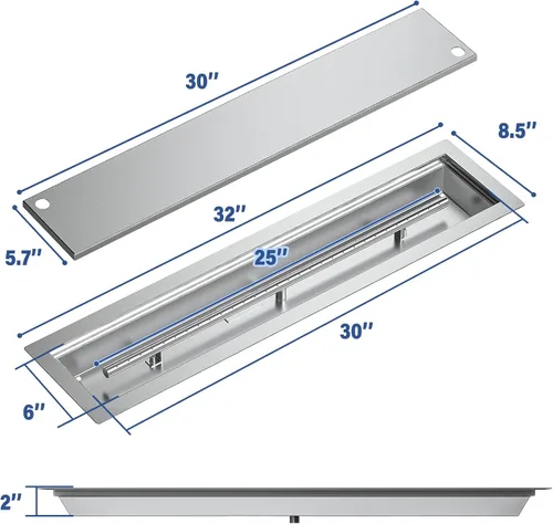 Vista 2 de Skyflame Kit de sartén lineal de acero inoxidable para hogueras y protector contra viento de vidrio para hogueras de 36 x 11.5 pulgadas