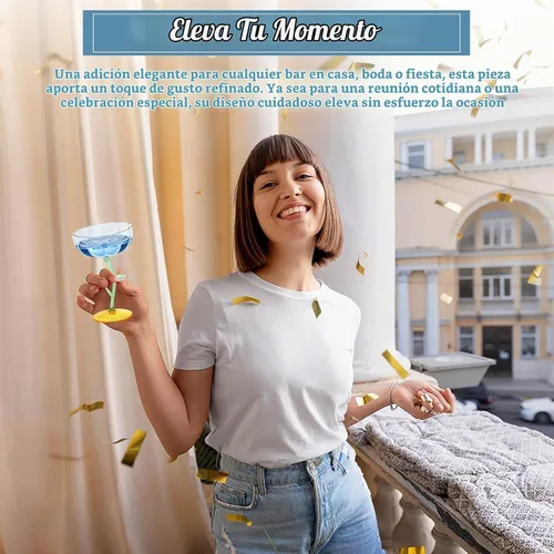Vista 9 de 12 vasos de plástico azul acanalados cupé desmontables de 7 onzas, copas de cóctel de flores modernas onduladas de plástico, vasos de Martini