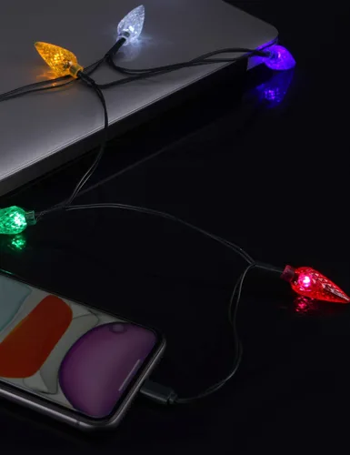 Vista 5 de Cable de carga USB para teléfono con luces LED de Navidad, regalo, para iPhone 13, 12, 11 Pro, XS, XS Max, XR, X, 8 Plus, 8, 7 Plus, 7S Plus, 6S, 6