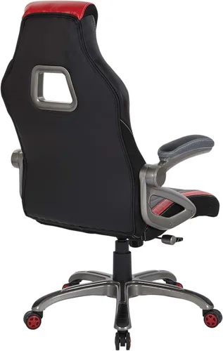 Vista 7 de OSP Home Furnishings Race Car - Silla ajustable para juegos, cuero consolidado gris carbón con detalles rojos