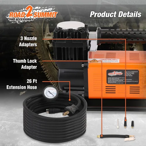 Vista 8 de Kit de compresor de aire portátil de 12 V resistente que infla 6.35 CFM (180 L/min), máximo 150 PSI, kit de compresor de aire todoterreno