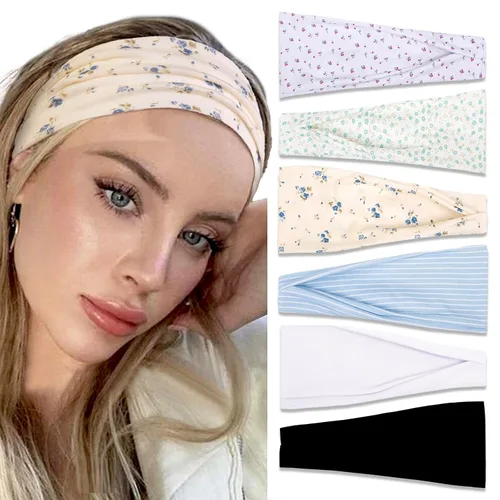 Vista 15 de TERSE Diademas para mujer, bandas de pelo de lunares de moda para yoga, entrenamiento, todos los días, bandas anchas y gruesas para la cabeza