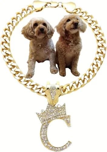 Vista 44 de Collar de cadena con letra inicial cubana para perro, collar de cadena para mascotas, gato, collar para cachorro (S, 25 cm)