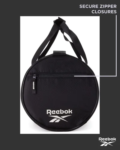 Vista 6 de Reebok Bolsa de lona Bolsa de gimnasio deportiva Plyo equipaje de mano ligero para fin de semana durante la noche para viajes, playa, yoga, Negro