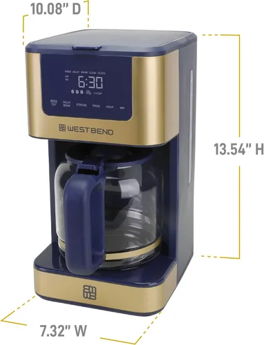 Vista 8 de West Bend Cafetera programable atemporal de 12 tazas con selector de fuerza de preparación para café caliente y helado, incluye opción